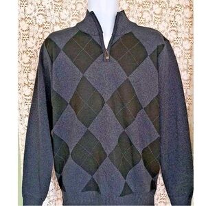 Men's Classic Argyle Zip-Up Sweater - Black and Gray